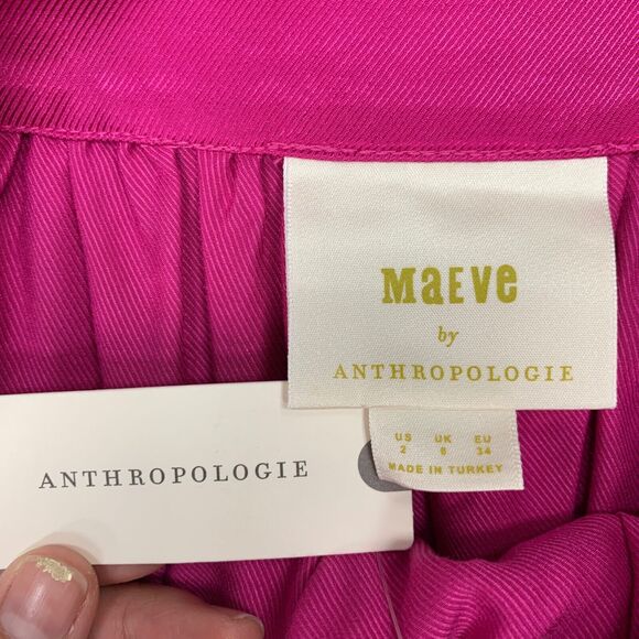 Maeve Tulip Satin Skirt Women 2 Anthropologie Pink Front Split Button Front Wrap - Picture 5 of 16